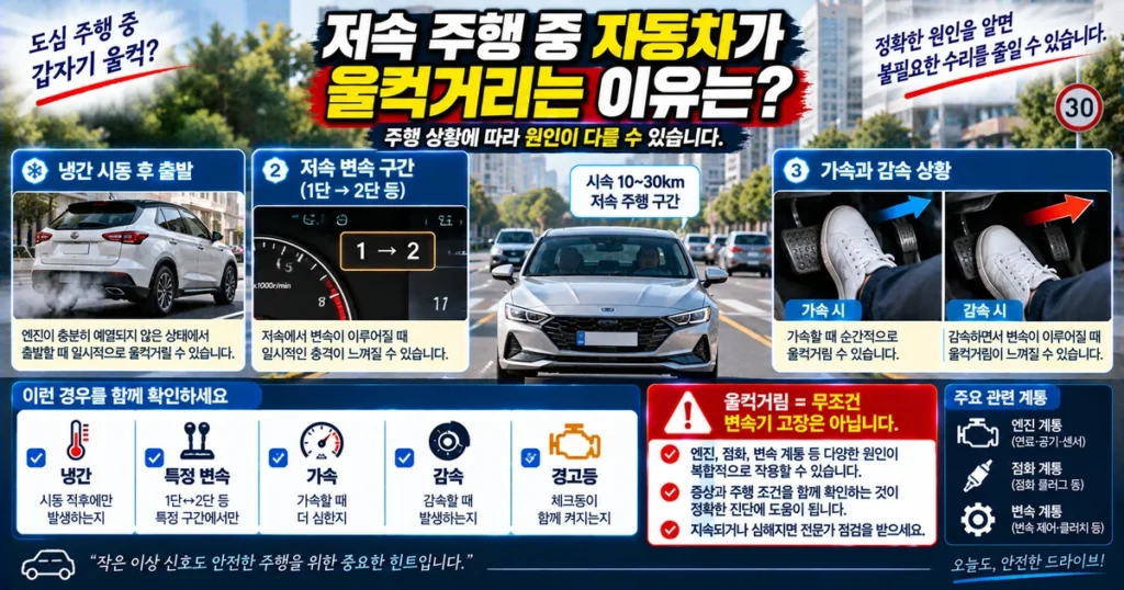자동차 저속 울컥거림과 변속 충격 발생 조건별 원인 점검
