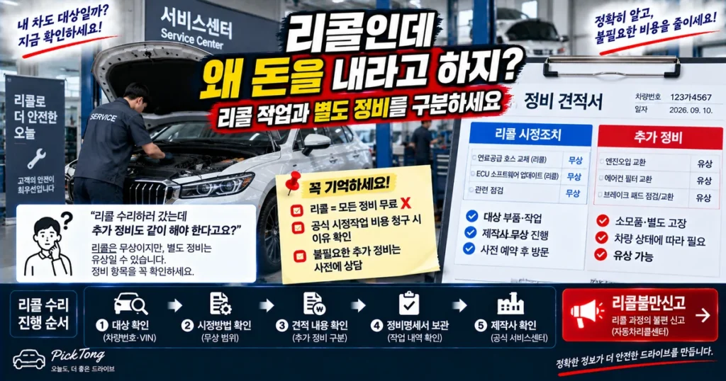 자동차 리콜 수리비에서 공식 시정조치와 별도 유상 정비를 구분하고 리콜불만신고를 확인하는 방법