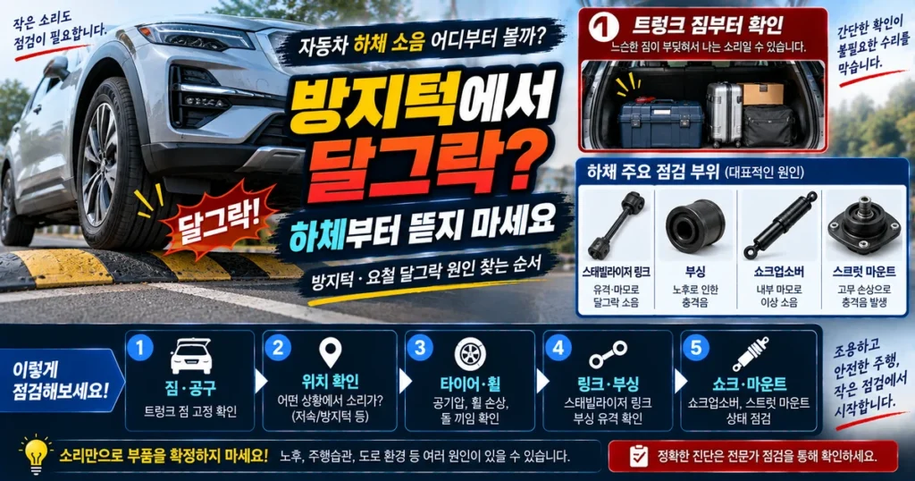 방지턱을 넘을 때 자동차 하체에서 달그락 소리가 날 때 트렁크 짐과 스태빌라이저 링크 부싱 쇼크업소버를 확인하는 순서