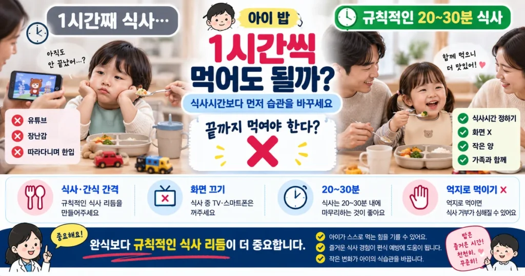 5세 아이 밥 한시간 유아 식사시간 유튜브 간식 간격 식습관 비교