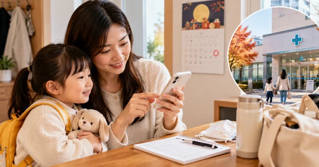 추석 연휴 어린이 독감 예방접종 가능 병원을 확인하는 부모