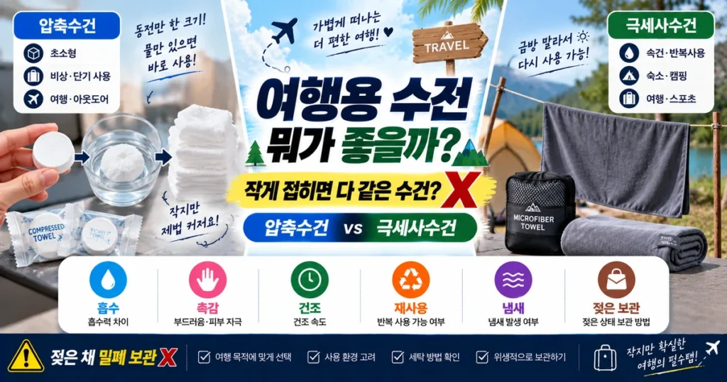여행용 수건 압축수건 극세사 여행수건 캠핑 숙소 건조 재사용 비교
