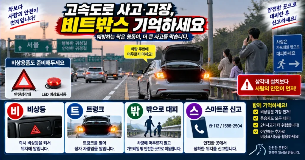 고속도로 사고 고장 시 비트밖스 행동요령과 자동차 안전삼각대 사용법