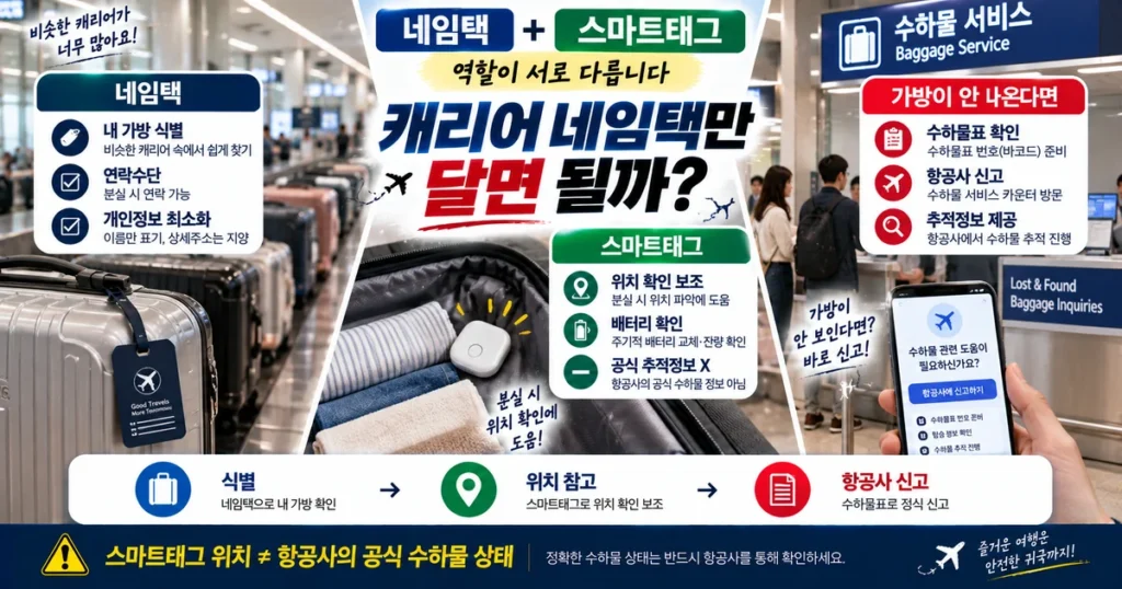 캐리어 네임택과 스마트태그를 함께 사용해 수하물 분실에 대비하는 방법