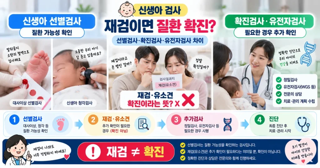 신생아 선별검사 재검 유소견 확진검사 유전자검사 차이