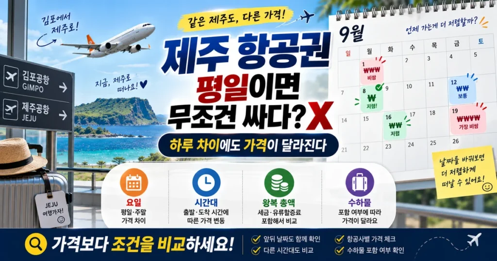 9월 제주 항공권 김포 제주 주말 평일 비행기표 가격 비교