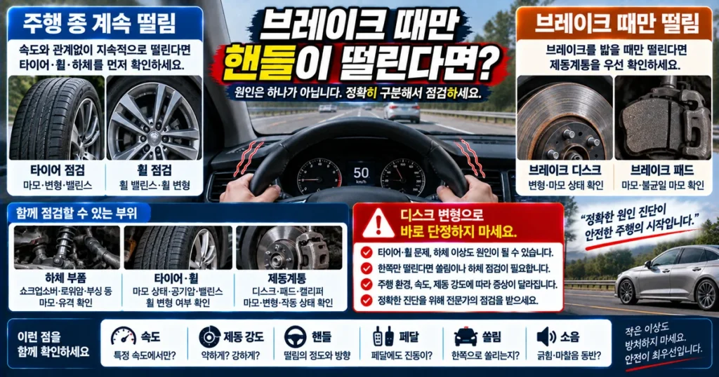 브레이크 밟을 때 핸들 떨림과 제동 진동 원인 점검