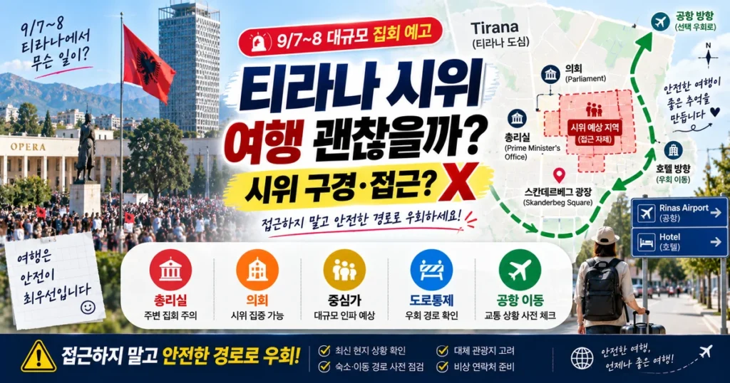 2026 알바니아 티라나 시위 총리실 의회 공항 이동 여행 안전 우회