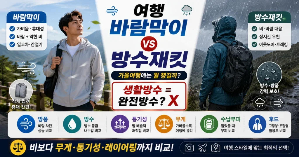 여행용 방수재킷 여행 바람막이 차이 가을 여행 옷 방풍 방수 통기성 비교