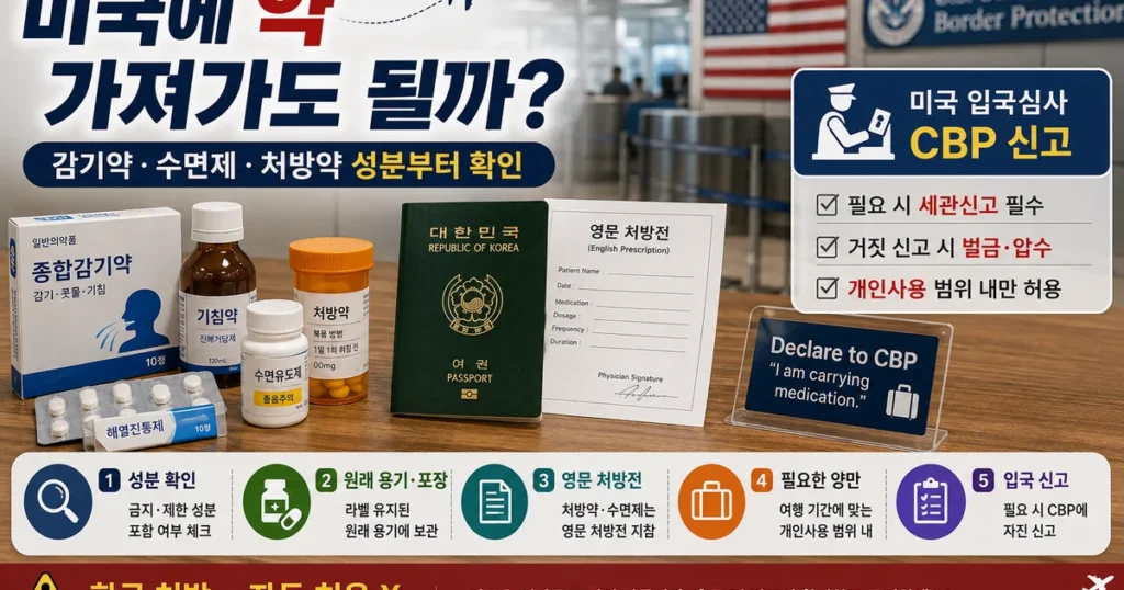미국 약 반입 감기약 처방약 영문 처방전 원래 용기 미국 입국