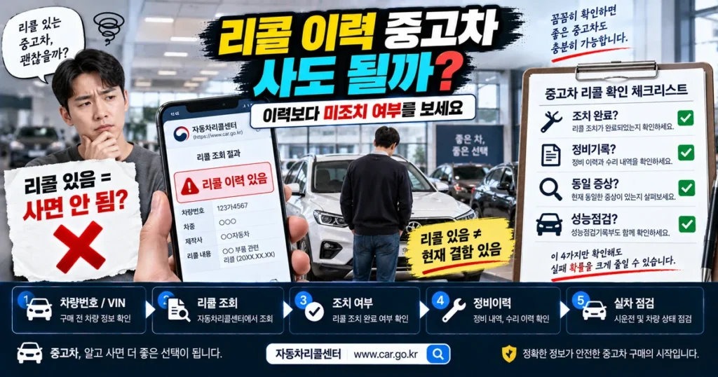 중고차 리콜 이력과 미조치 리콜 및 정비기록을 확인하는 구매 전 체크리스트