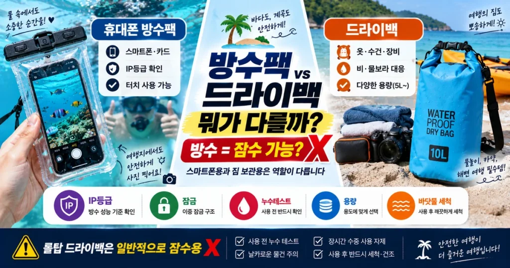여행용 방수팩 드라이백 휴대폰 방수팩 IPX8 바다 물놀이 방수 가방 비교