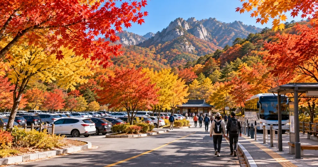 단풍철 국립공원 입구의 주차장과 대중교통 이용 지점을 확인하는 탐방객