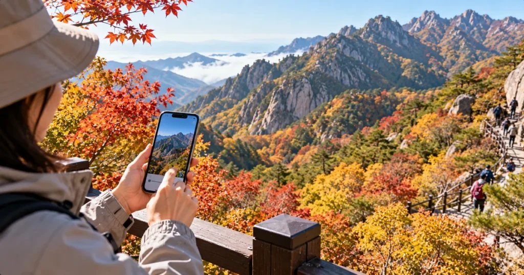 2026년 10월 설악산 단풍 진행 상황과 실시간 단풍 정보를 확인하는 모습